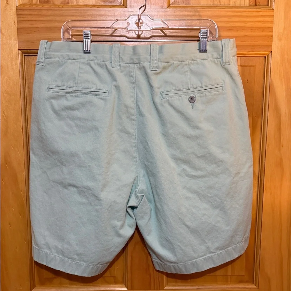 J. Crew Men's Pastel Green Flat-Front Cotton Chino 9” Shorts, Size 36.